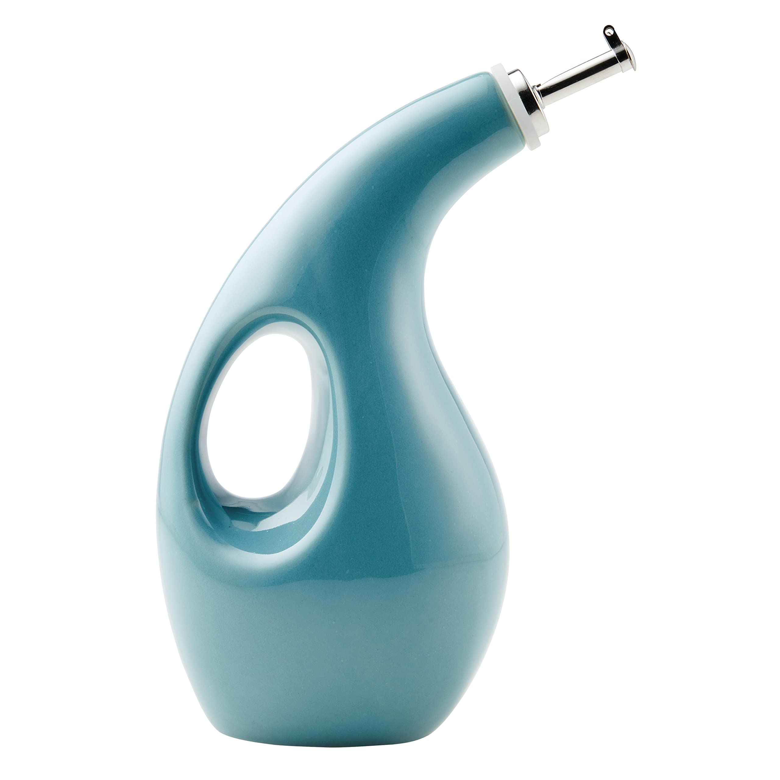 Rachael Ray 48467 Ceramic Evoo Oil And Vinegar Dispensing Bottle With Spout, 24 Ounce - Agave Blue