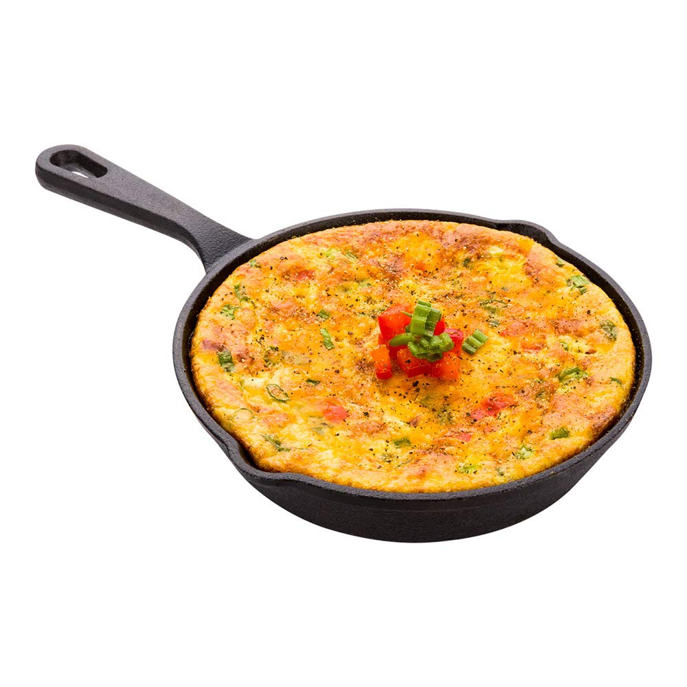 Restaurantware Met Lux 6.5 X 10 X 1 Inch Seasoned Frying Pan 1 Heavy-Duty Oven-Ready Skillet - Built-In Spout Hanging Hole Black