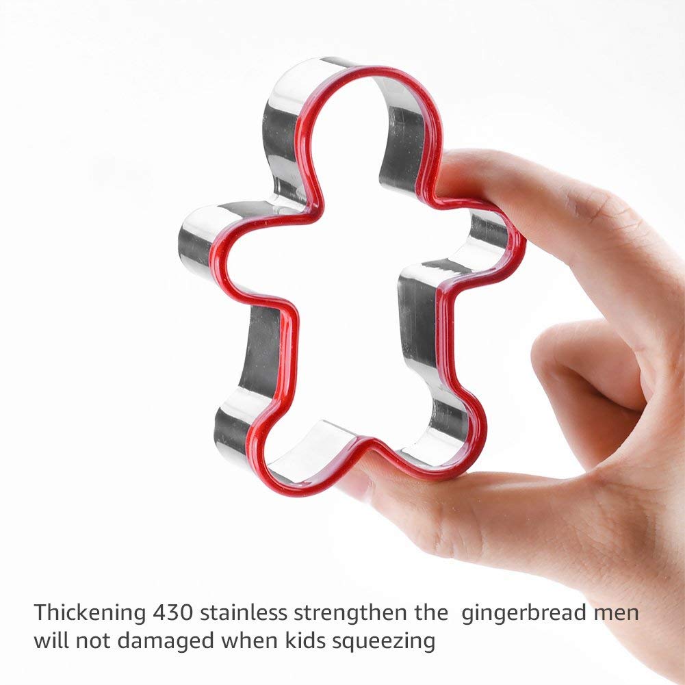 Fasaka 3Pcs Stainless Steel Cookie Cutters Set Gingerbread Boy Shape Mould With Red Environmental Pvc