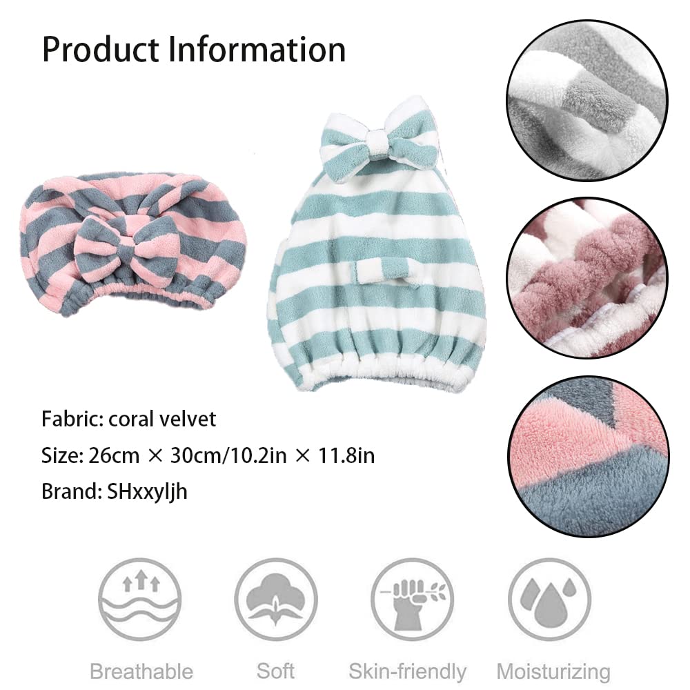 Large Microfiber Hair Towel Cap,Rapid Drying Towel For Hair,Ultra Soft Super Absorbent Hair Drying Towel Turban,Cute Green&Pink