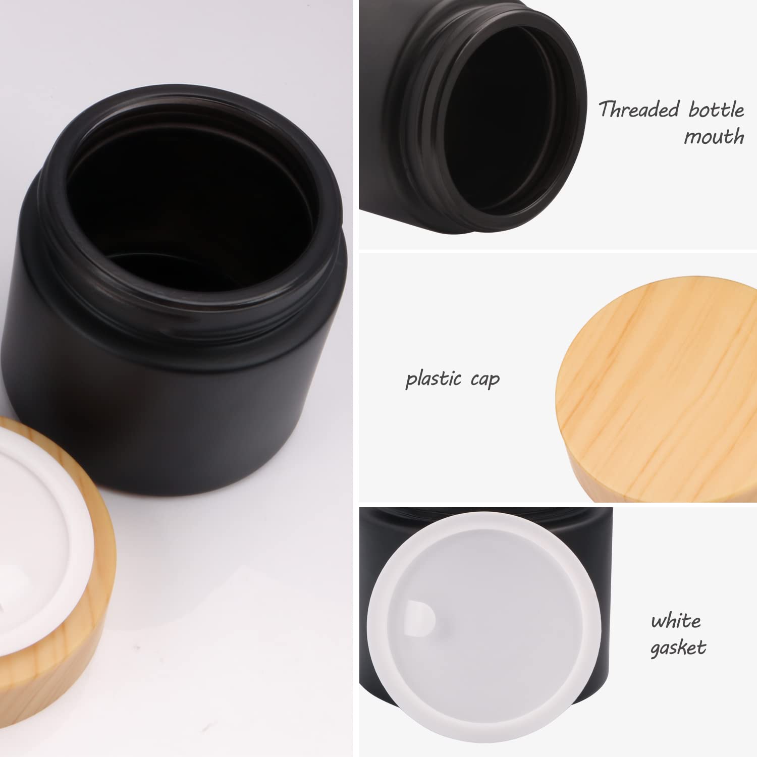 4 Pack 2 Oz Black Glass Cream Jar,Empty Frosted Sample Jar Pot With Plastic Lids,Inner Liner Travel Storage Jar Container For Lo