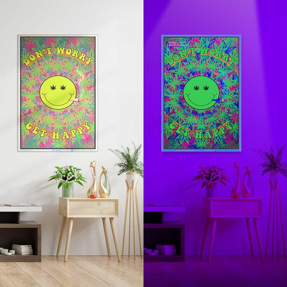 Don'T Worry Get Happy - Flocked - Blacklight Poster - 23'' X 35''