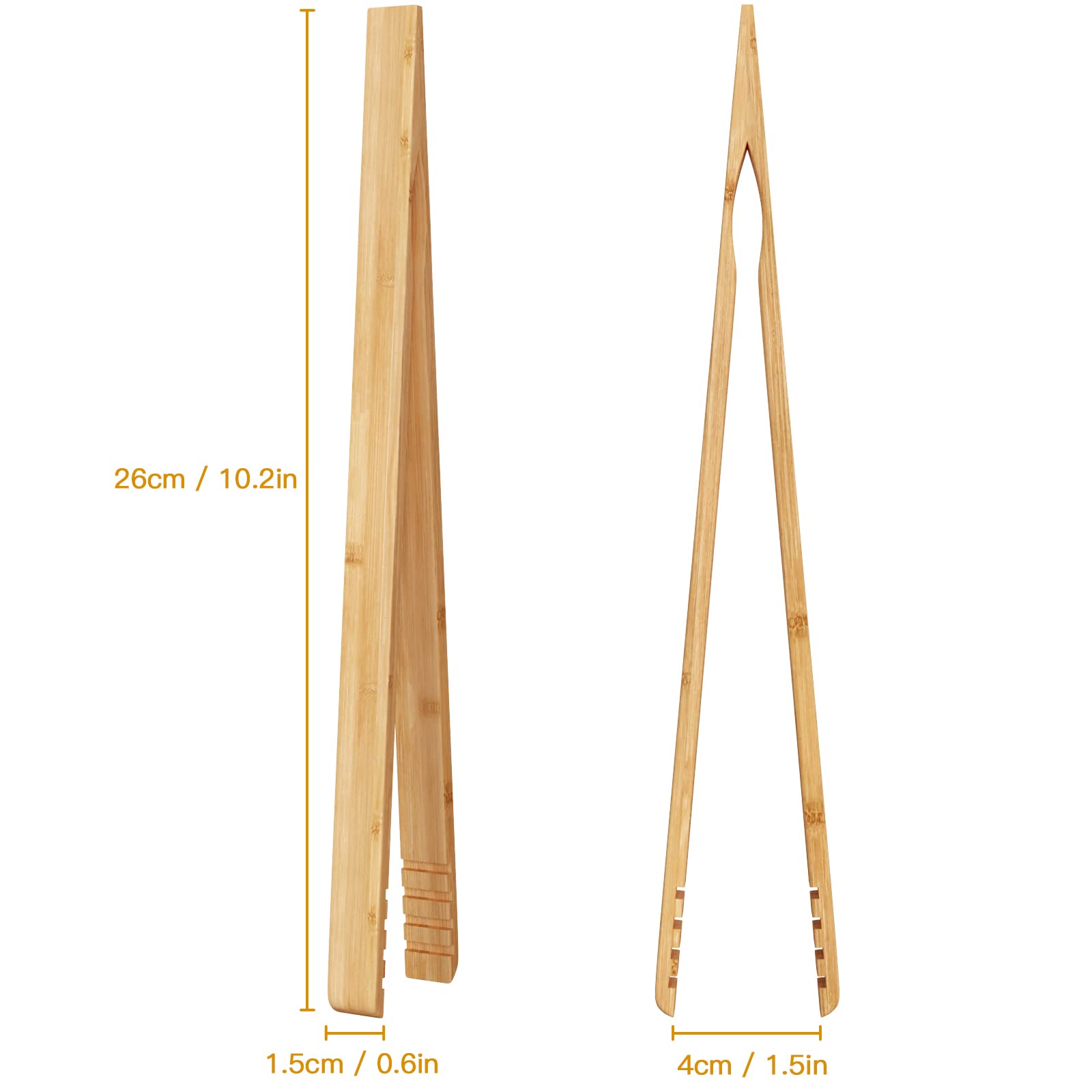Dujen 2 Pieces Bamboo Toast Tongs, 10.2 Inches Long Wood Toaster Tongs With Anti-Slip Design, Tongs For Cooking With Cooking Oil