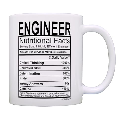 ThisWear Engineering Gifts for Men Funny Engineer Nutritional Facts Label Software Engineer Gifts Sound Engineer Mug Civil Engineer 11oz Ceramic Coffee Mug