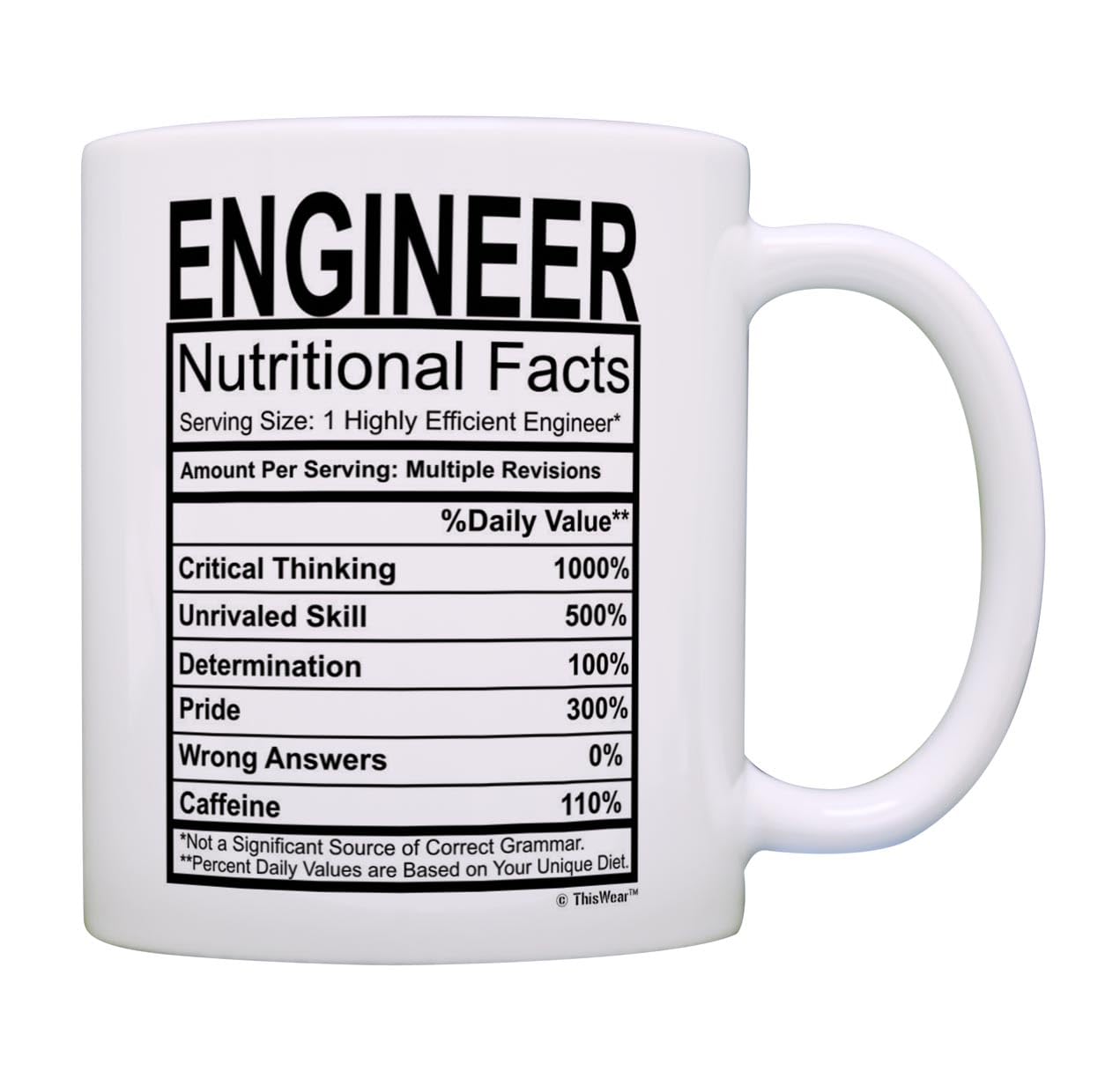 Thiswear Engineering Gifts For Men Funny Engineer Nutritional Facts Label Software Engineer Gifts Sound Engineer Mug Civil Engin