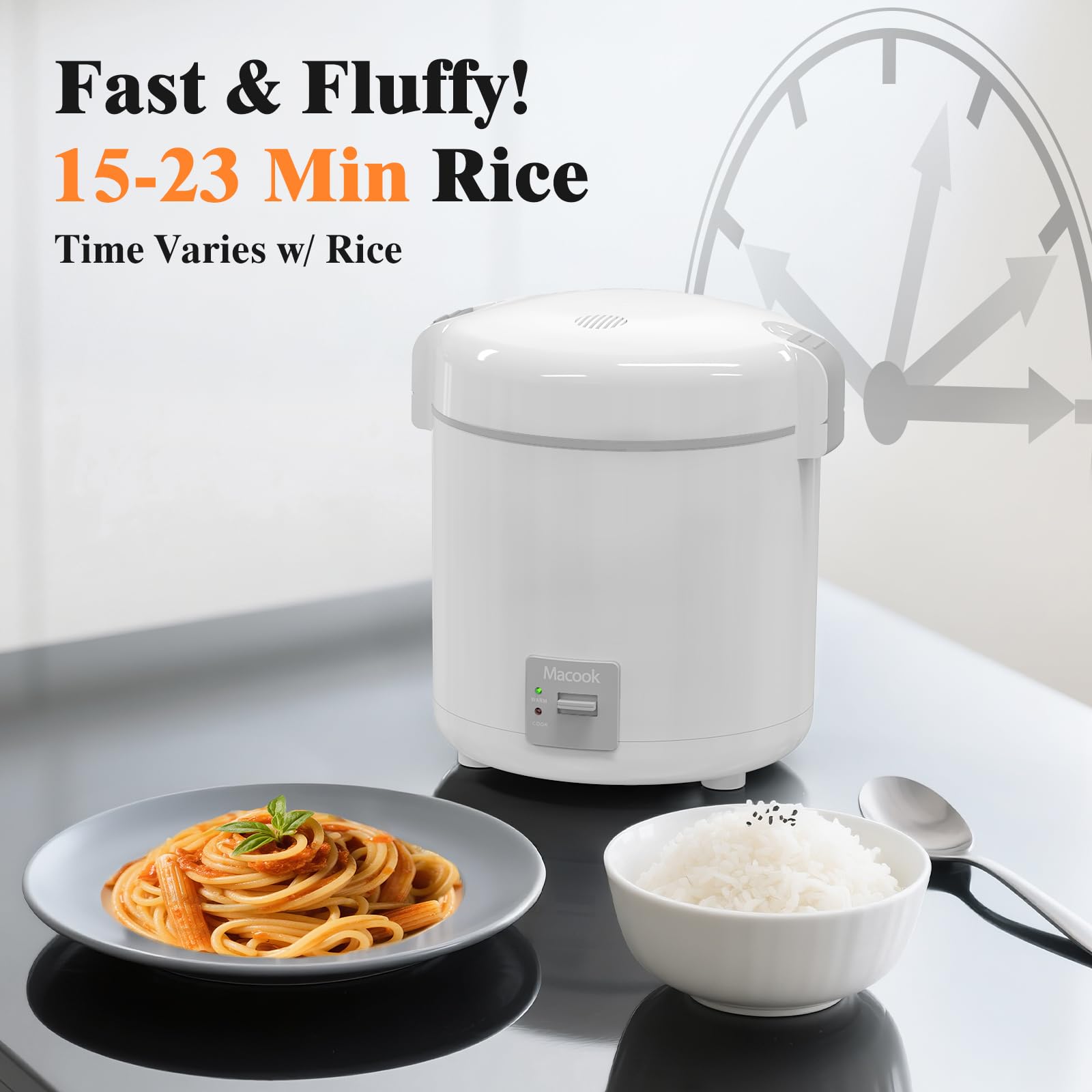 Macook Mini Rice Cooker, 1-1.5 Cups Uncooked, One Touch & Keep Warm, White and Grey, Model CA-Mini RC