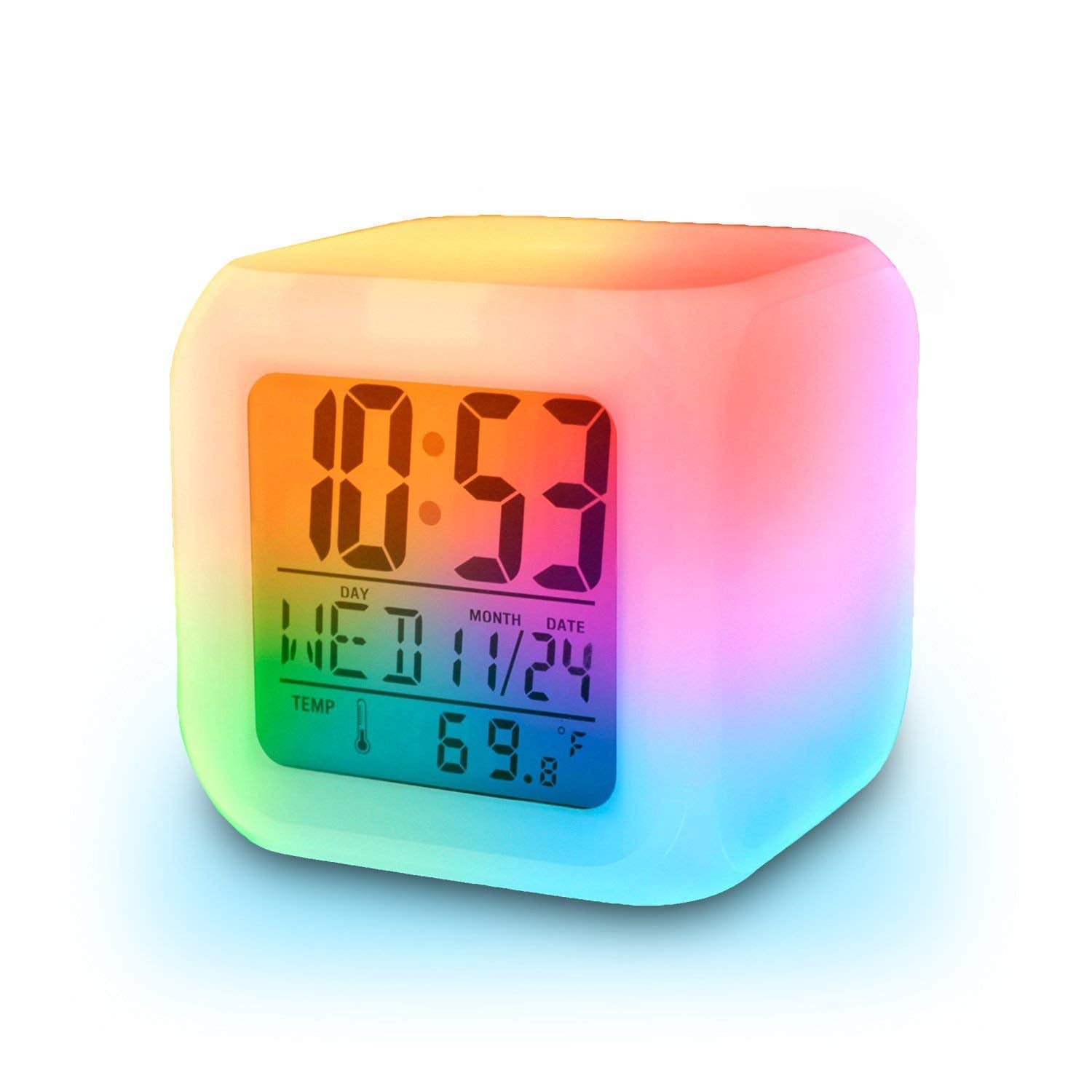 Shopcentre Plastic Changing Multicolour Clock | Digital Led Alarm Clock For Table Home Desk Night Table | With Temperature/Day/M