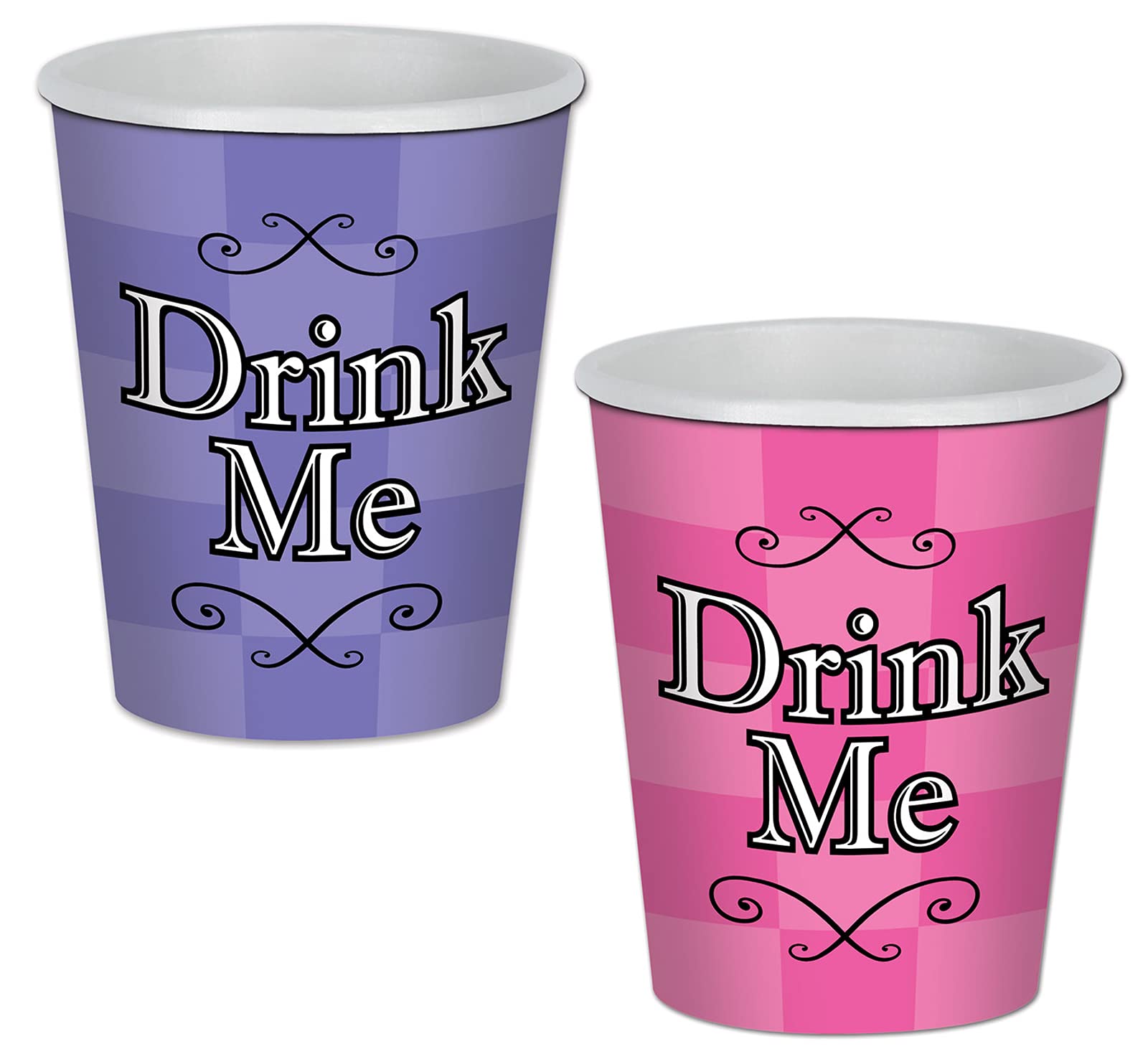 Beistle 58182, Piece Alice In Wonderland Beverage Cups, 9 Ounces, 24 Count (Pack Of 1), Purple/Pink/Black/White