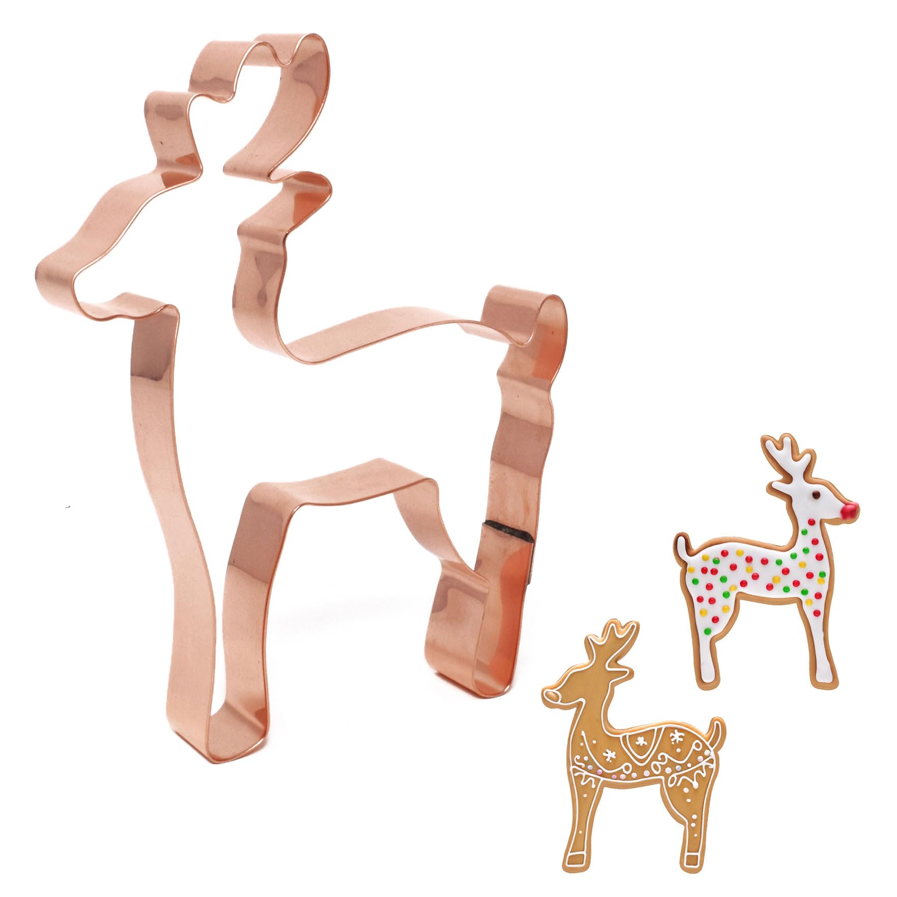 Christmas Deer Reindeer Cookie Cutter 3.75 X 5 Inches - Handcrafted Copper Cookie Cutter By The Fussy Pup