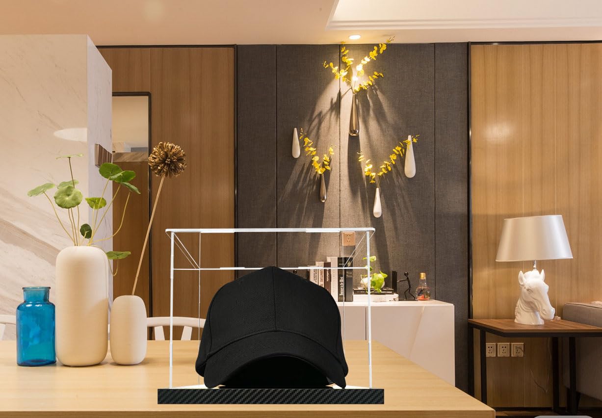 Clear Hat Display Case Acrylic Baseball Cap Holder Stand Transparent Hat Storage Box Dustproof Square Uv Protection Cabinet With