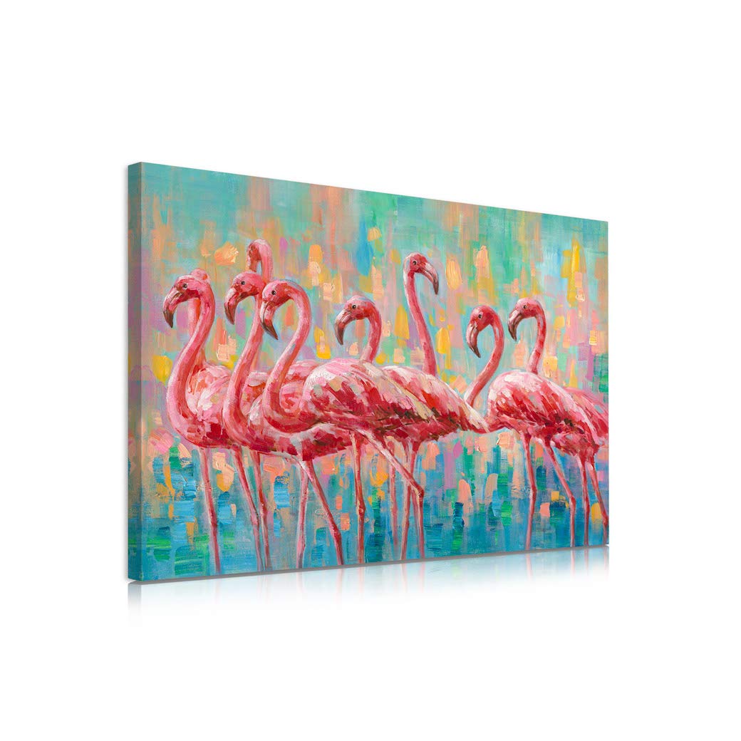 Yidepot Flamingo Bedroom Wall Decor Painting: A Flock Of Pink Flamingo Wall Art Canvas For Bathroom With Frame Ready To Hang (24