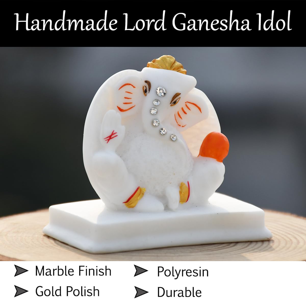 Saugat Traders Ganesh Idol For Card Dashboard - White Ganesha Statue - Small Ganesh Idol Murti Ganesh Ji For Good Luck Gifts