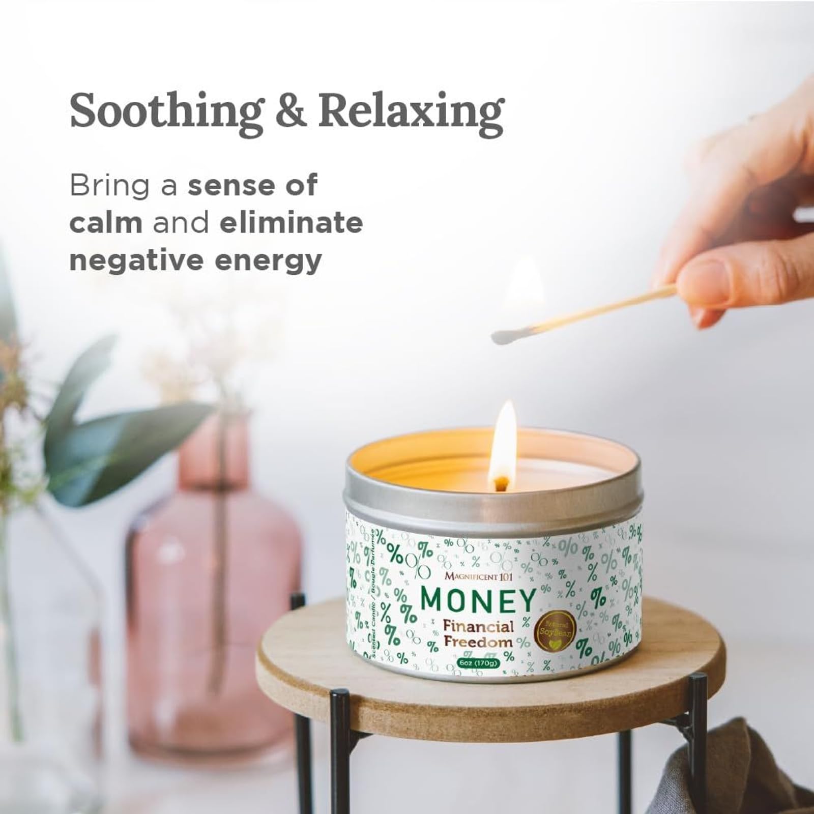 MAGNIFICENT 101 Money Financial Freedom Aromatherapy Candle - Clove, Cinnamon, Citronella Scented Natural Soybean Wax Tin Candle