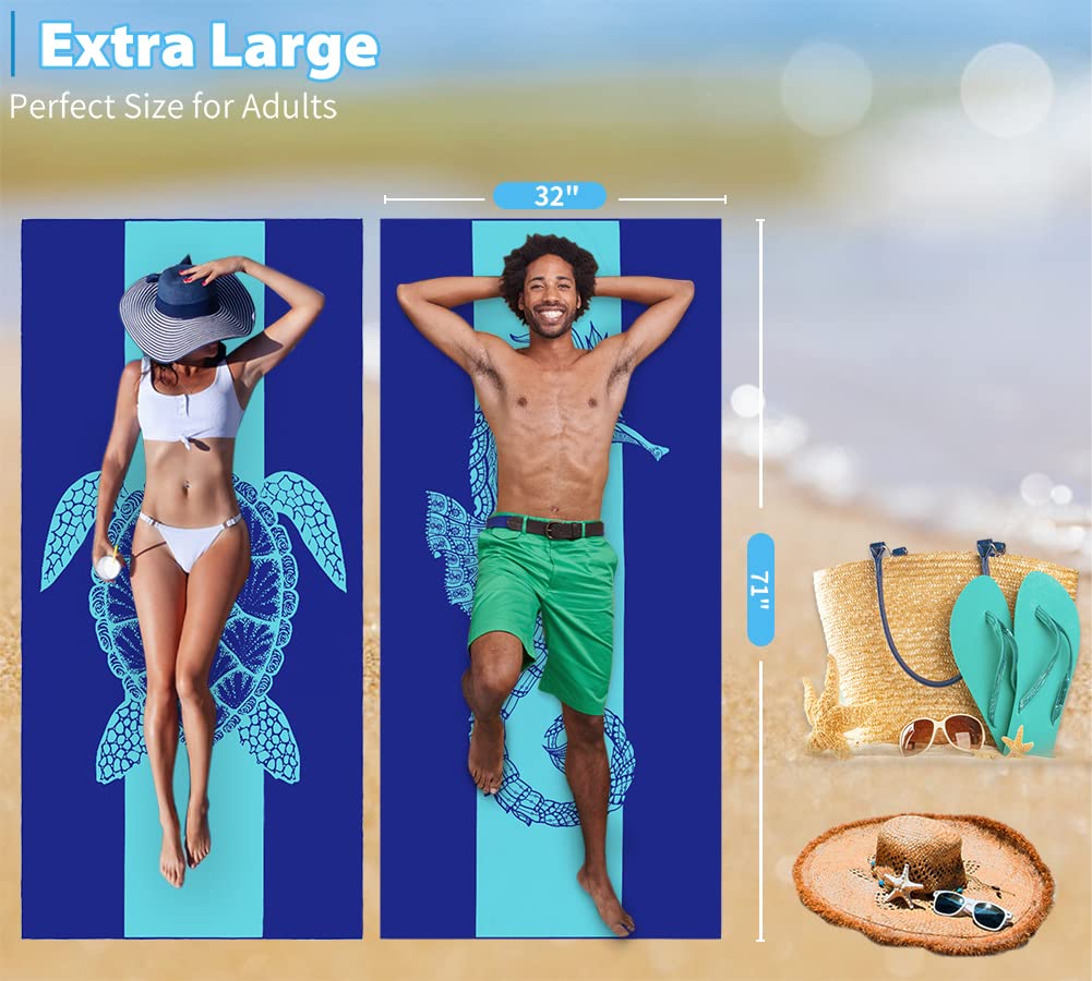 2 Pack Microfiber Lightweight Beach Towel 71''X32'' Oversized Extra Large Thin Sand Free Towels Travel Swim Pool Yoga Gym Campin