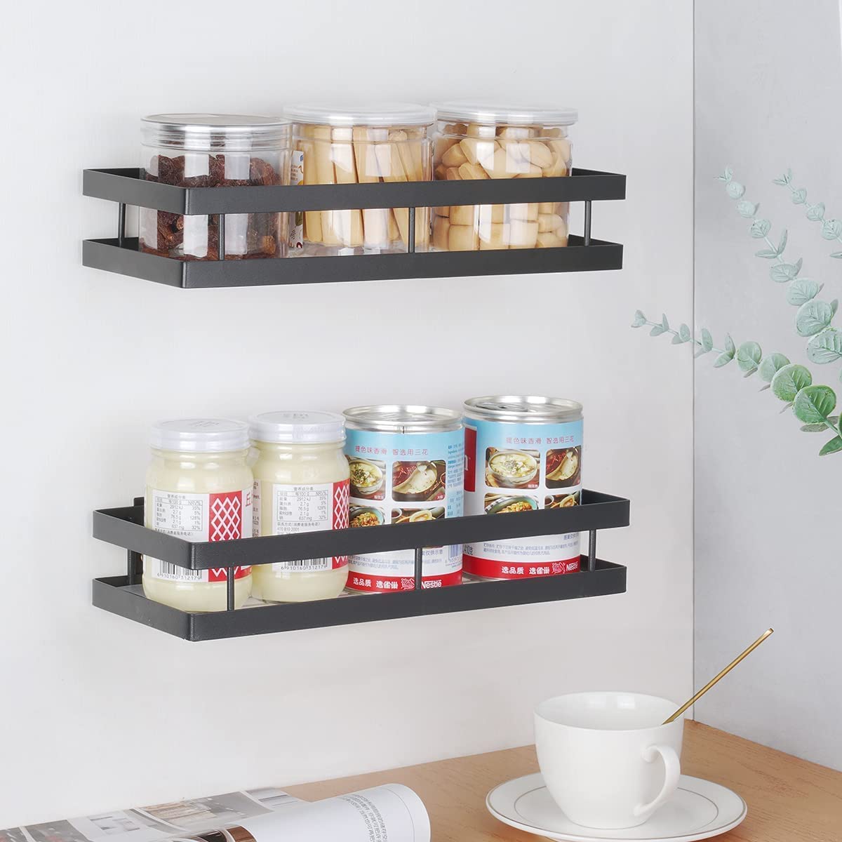 Craft Expertise Metal Spice Rack Organiser Wall Mounted, Hanging Seasoning Spice Rack Shelf Holder, Storage For Kitchen Cabinet