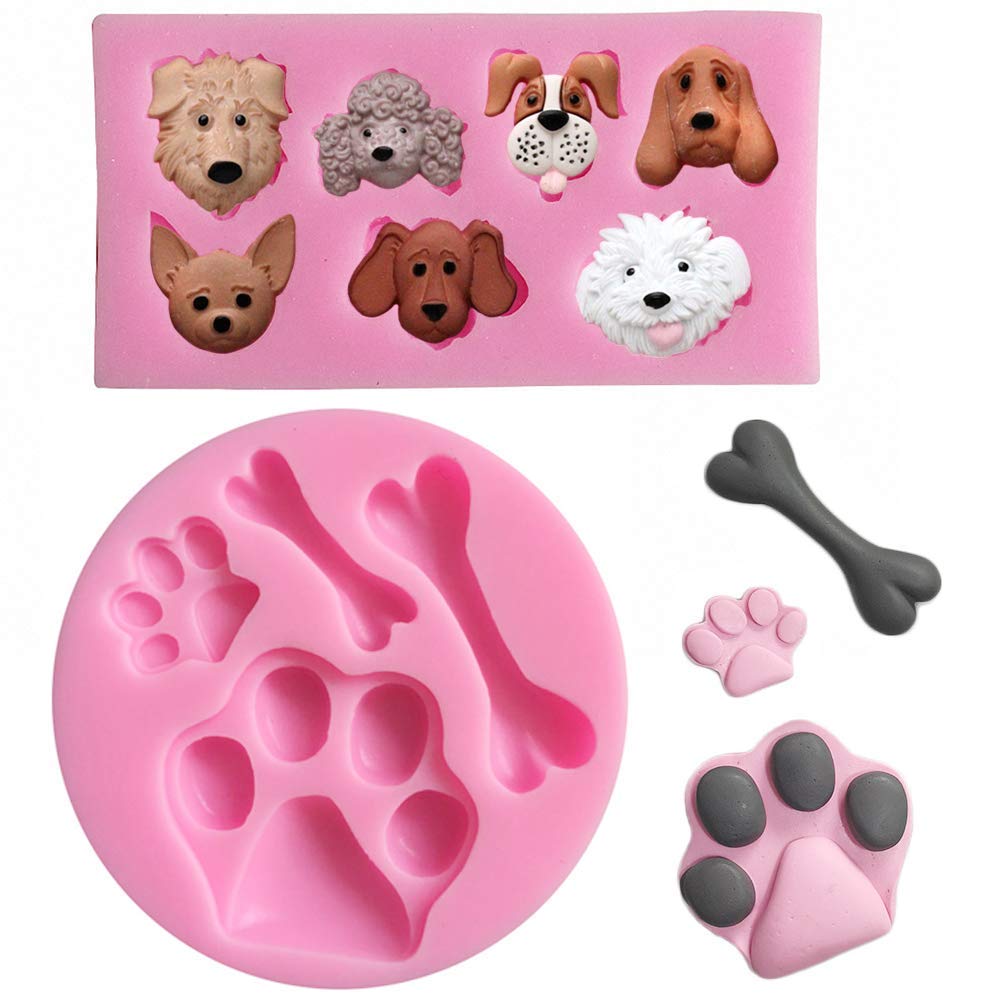 2Pcs/Set Dog Paw & Bone Fondant Molds Silicone Chocolate Candy Gumpaste Mould Paper Clay Resin Epoxy Cake Cupcake Topper Decorat