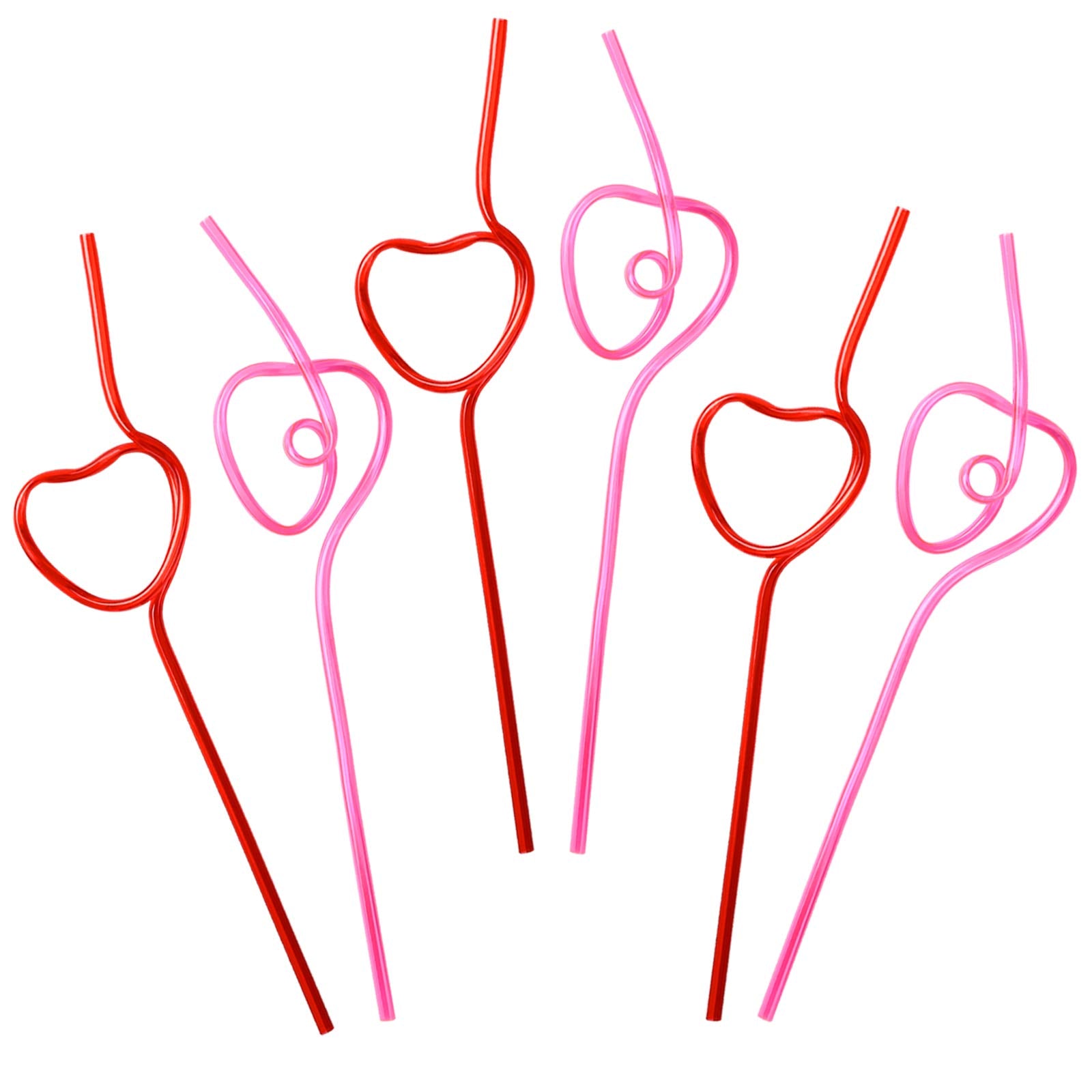 Valentines Day Party Supplies Straws - V-Day Drinking Plastic Crazy Loop Straw School Favors 36Ct