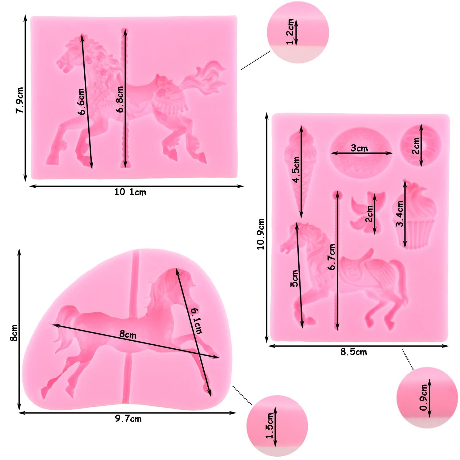 Zixiang Carousel Horse Silicone Fondant Molds Merry-Go-Round Chocolate Gum Paste Mold Molds For Baby Shower Candy Cupcake Topper