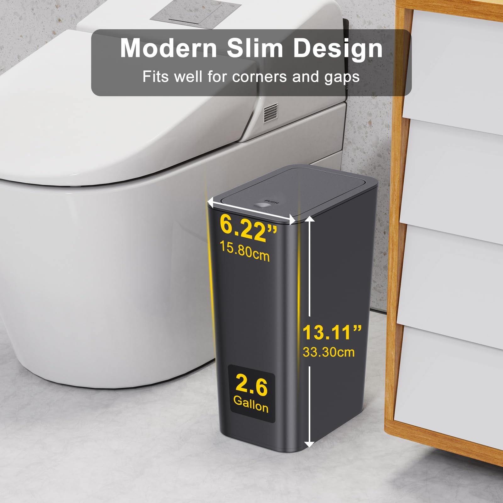 N. Netdot 3 Pack 10L / 2.6 Gallon Small Trash Can With Lid,Bathroom Garbage Can With Pop-Up Lid,Waste Basket For Bathroom,Kitche