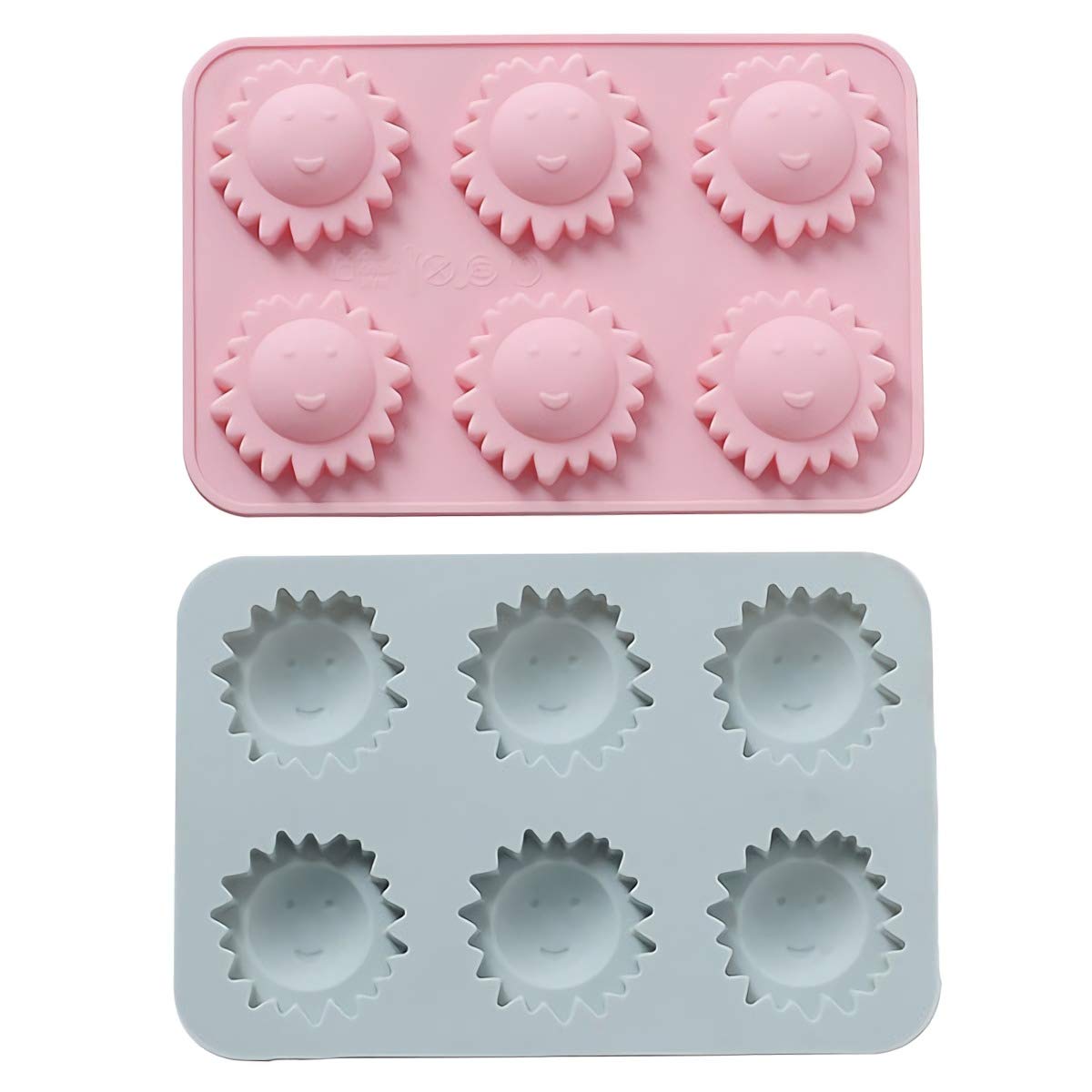 Moldfun 2 Pack Sun Face Ice Cube Tray Silicone Mold For Flower Chocolate Candy Gummy Cookie Fondant Jello Jelly Bakeware Baking