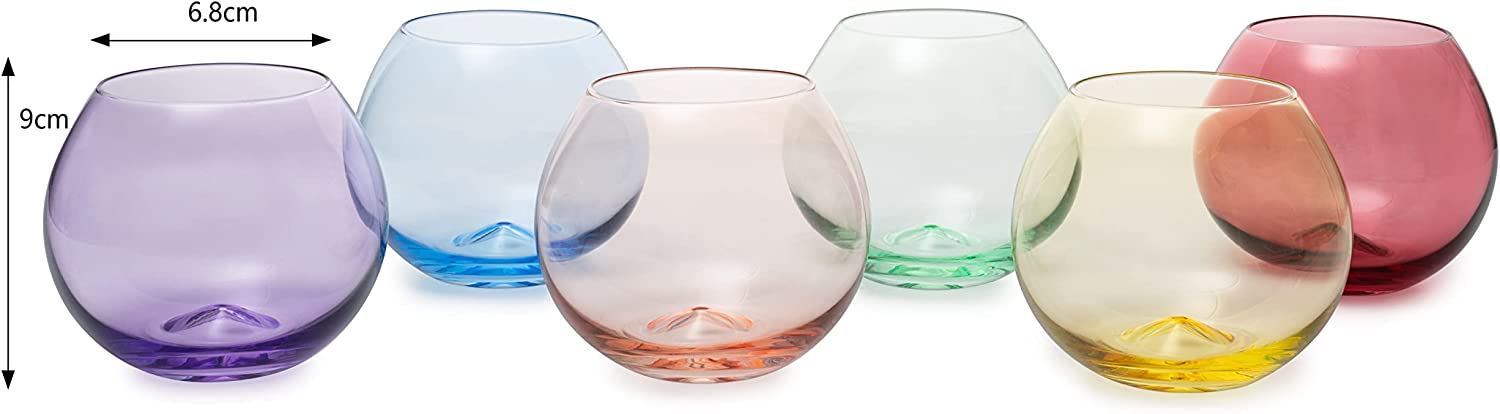 Vibes Colored Wine Glass Set, Large 12oz (Stemless Bubble)