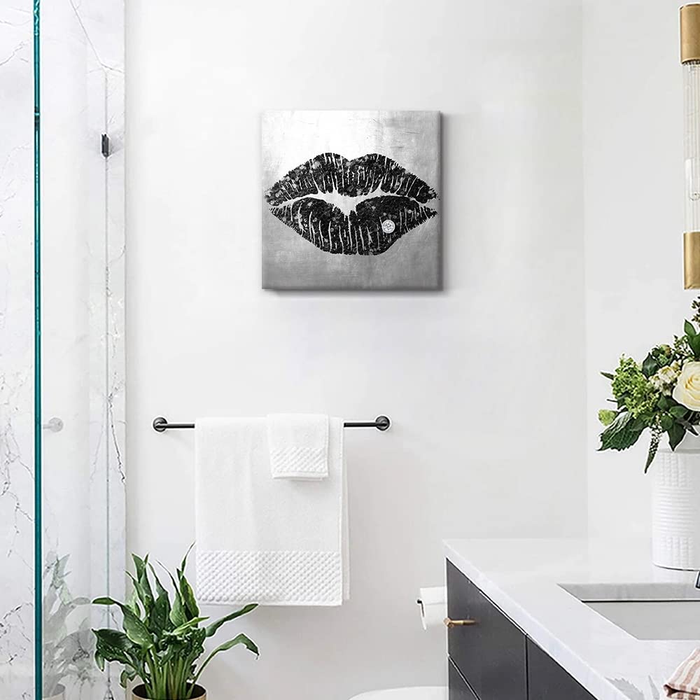 7Canvas Black And Grey Wall Art Decor Woman Sexy Lips Painting Prints On Canvas Framed Artwork For Home Bedroom Bathroom Salon D