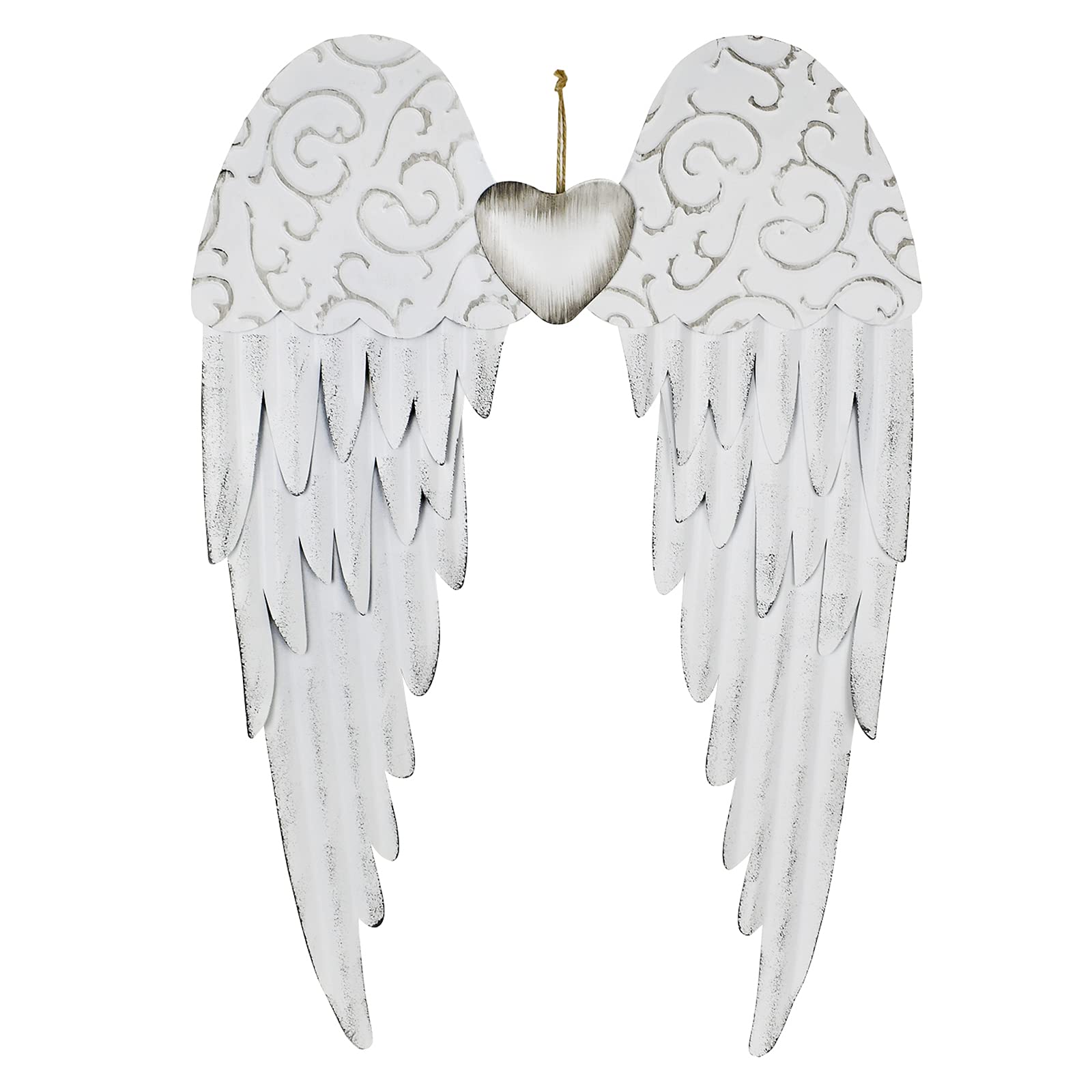 Angel Wings Wall Decoration, Antique Hanging Metal Angel Wings Wall D  cor with Heart Decorative Angel Wings Wall Sculpture Indo