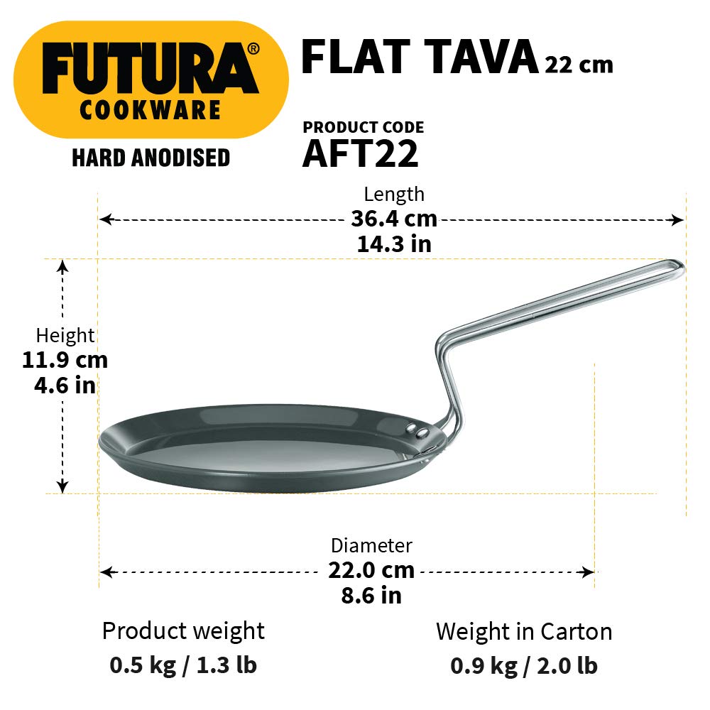 Hawkins/Futura Heavy Gauge Hard Anodised Flat Tava Griddle, 8-Inch
