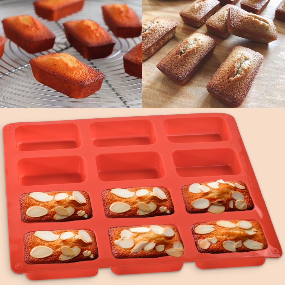 Ionegg Silicone Mini Loaf Pan, Non-Stick Mini Bread Pan, 12 Cavity Silicone Bread Baking Mold, For Mini Loaf Cake, Bread, Meatlo