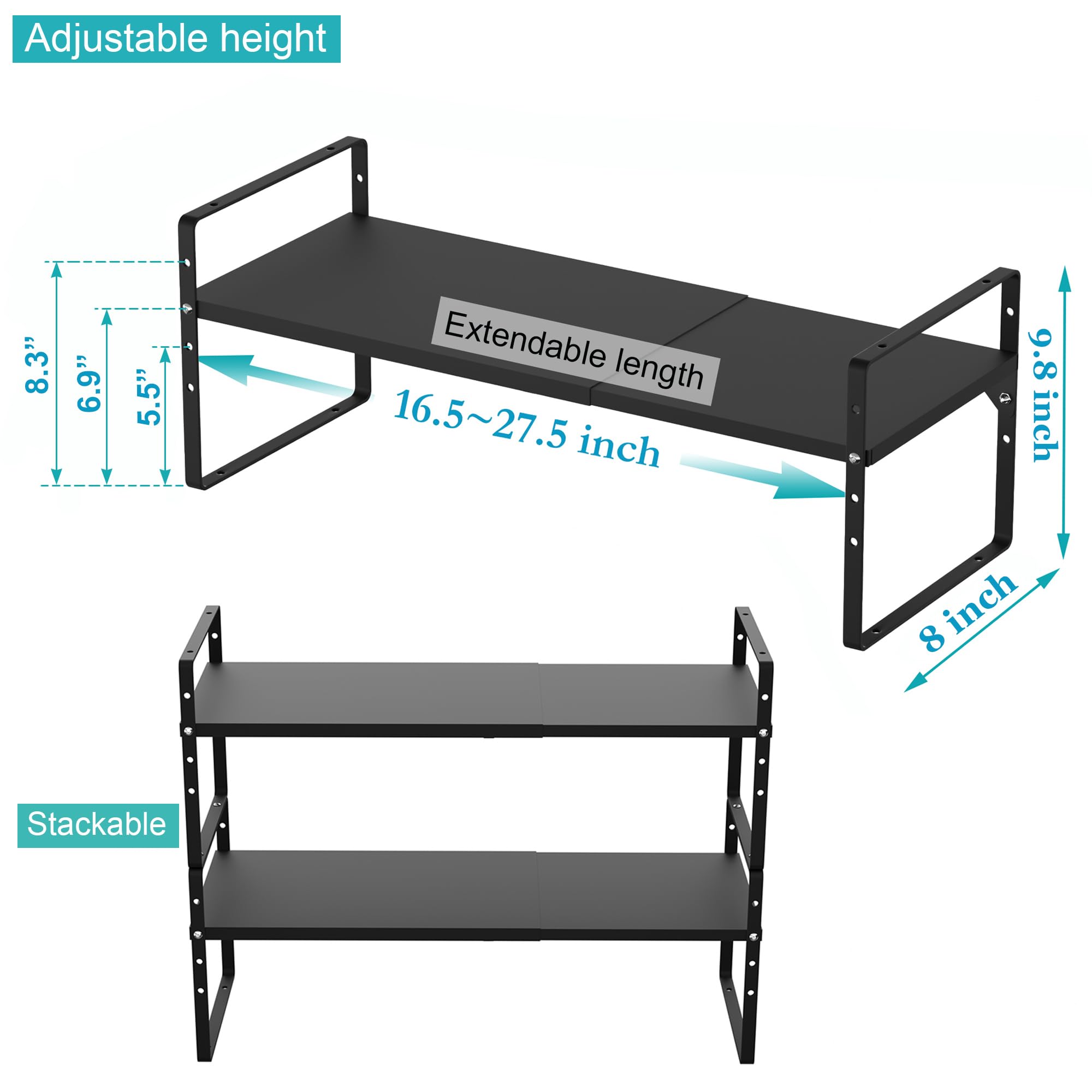 Ipegtop Expandable Cabinet Storage Shelf Organizer Rack, Heavy Duty Cupboard Stand Spice Rack Adjustable Height Pantry Garage Sh