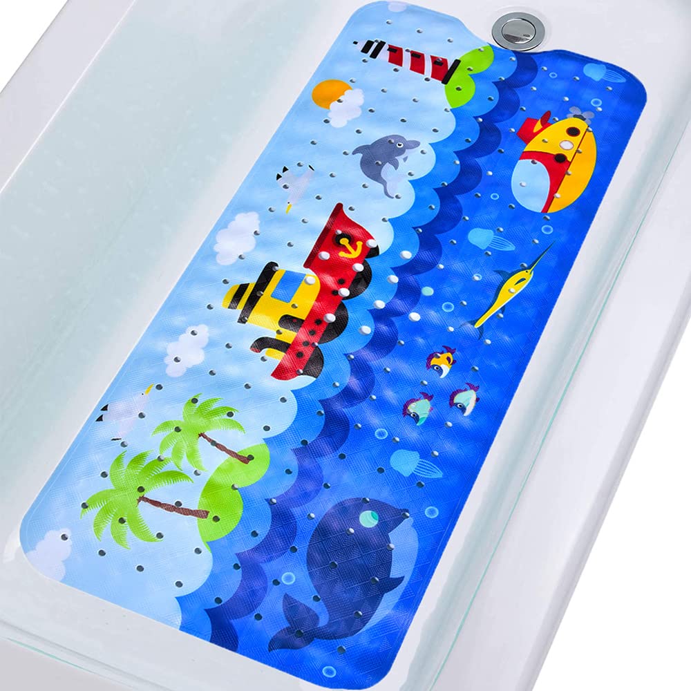Tubozadi Bath Mat For Tub For Kids Non Slip Bathtub Mat For Baby Toddler Extra Long Bathroom Anti Slip Shower Mat With Suction C