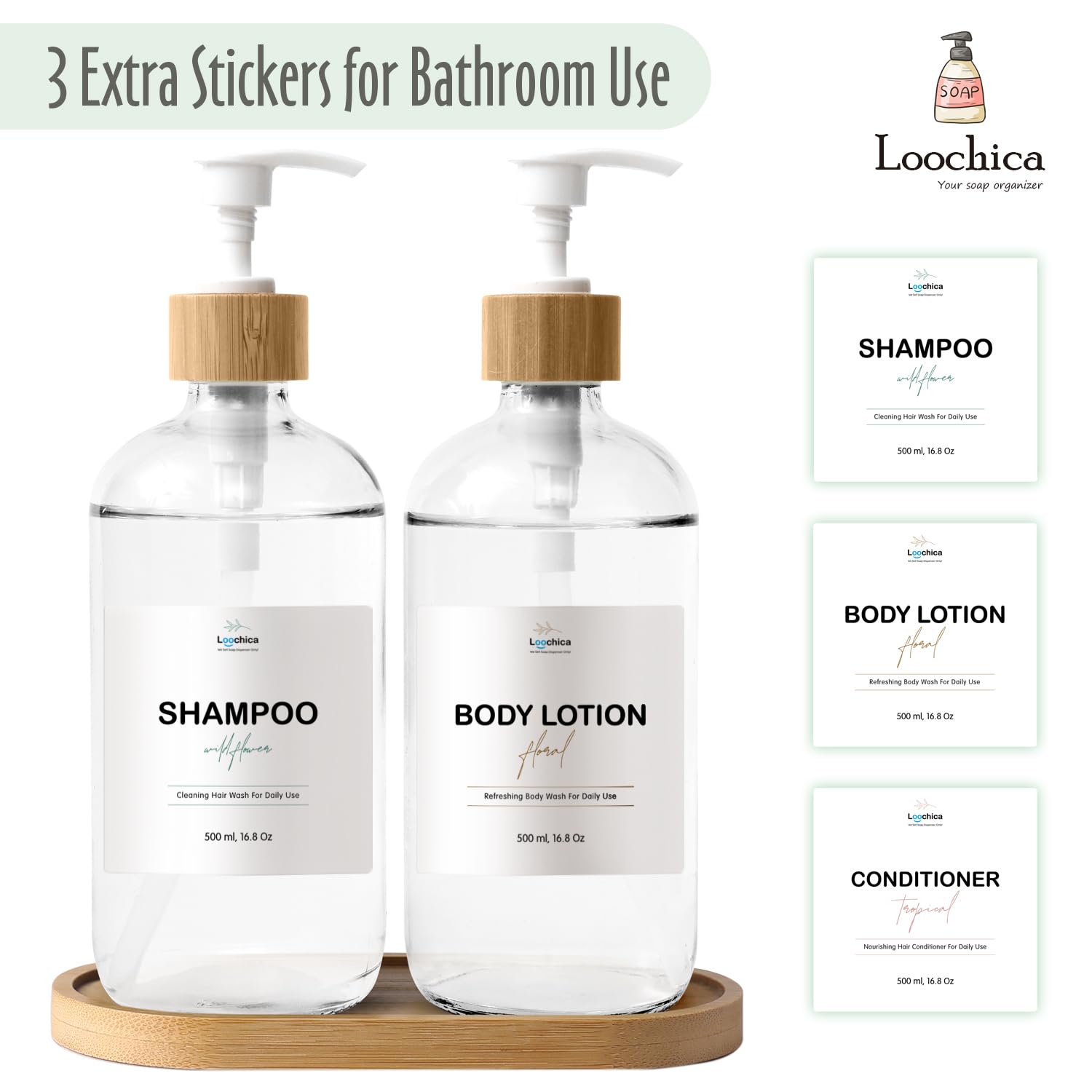 Loochica Clear Glass Soap Dispenser Set With Tray, Transparent Dish And Hand Soap Dispenser Set, Refillable Reusable Apothecary