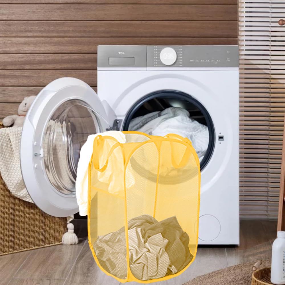 Bud Mesh Pop up Laundry Hamper  Foldable Clothes Hamper Laundry Basket for Kids Room  Bedroom  College Dorm or Travel  Yellow