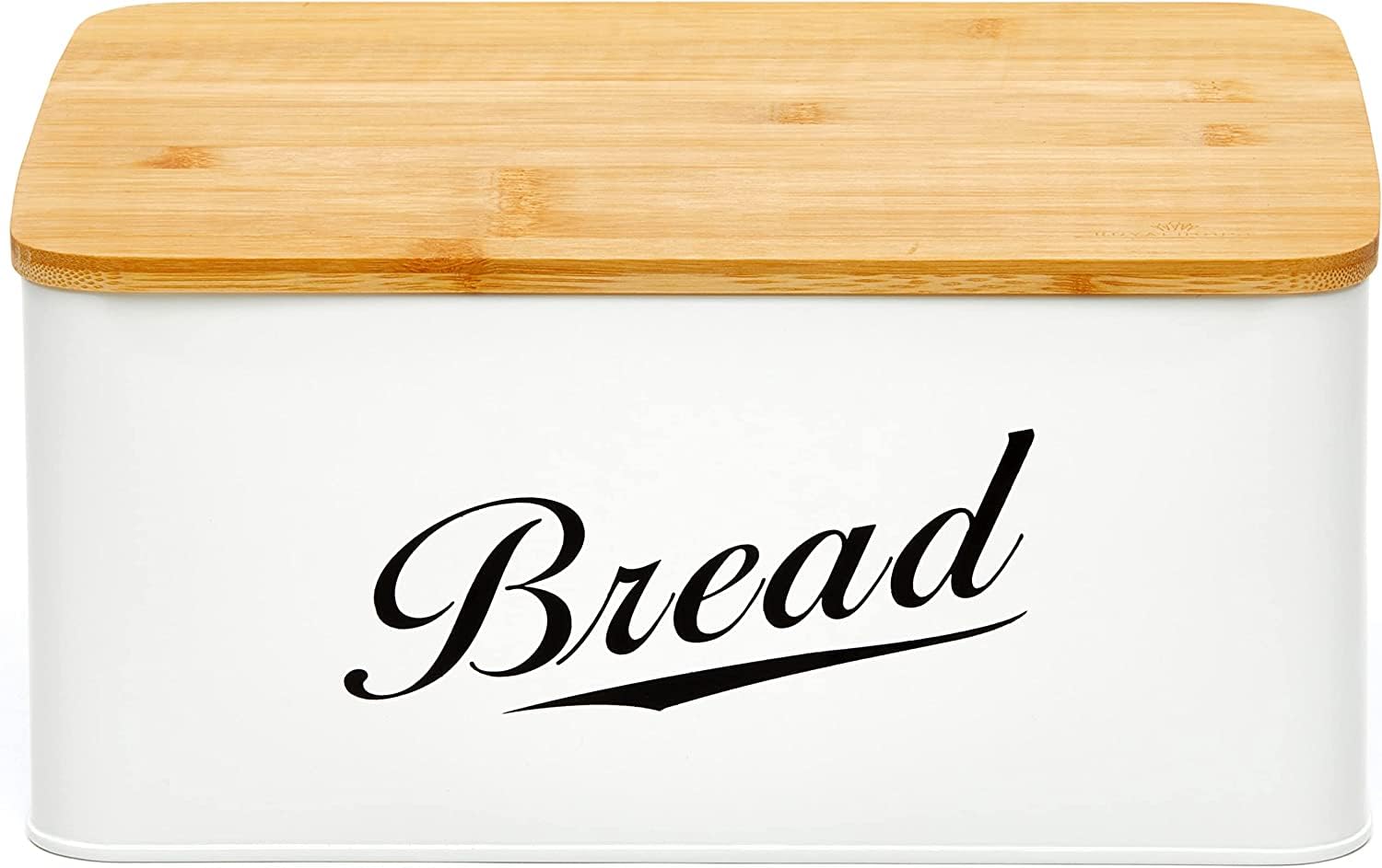 Royalhouse Modern Metal Bread Box With Bamboo Cutting Board Lid, Bread Storage Container For Kitchen Counter, Vintage Kitchen De