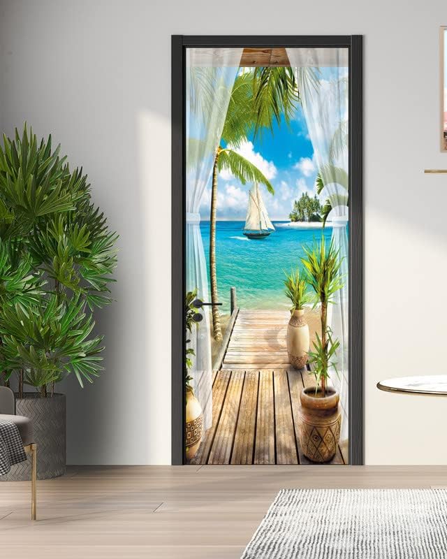 Flfk Door Mural - Door Sticker Peel And Stick, Removable Self-Adhesive Ocean Door Wallpaper For Home Decor, 30.3 ''W X 78.7 ''L,