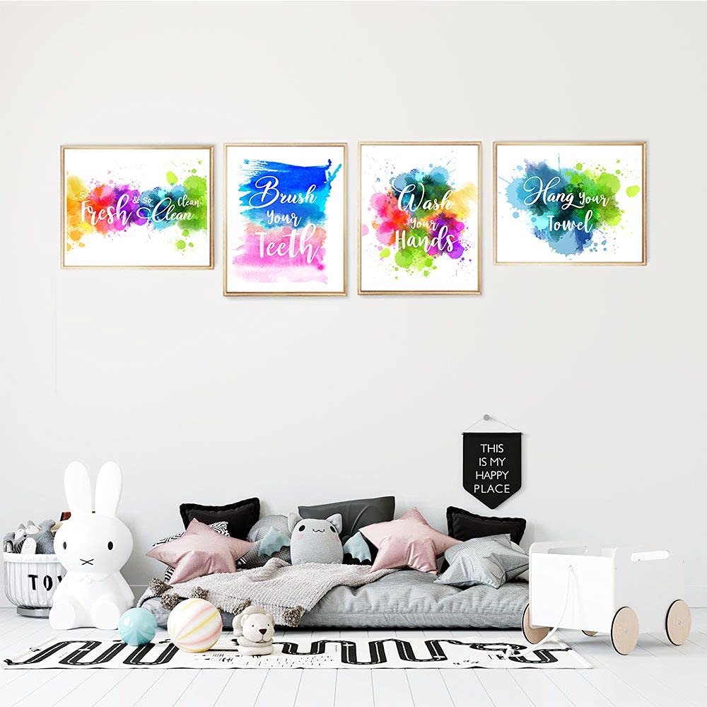 FALJIOK Watercolor Bathroom Decor Wall Art Prints  Funny Bathroom Brush Wash  Colorful Abstract Paint Splats Bathroom Wall Art Prints  Set of 4 (8X10) Unframed