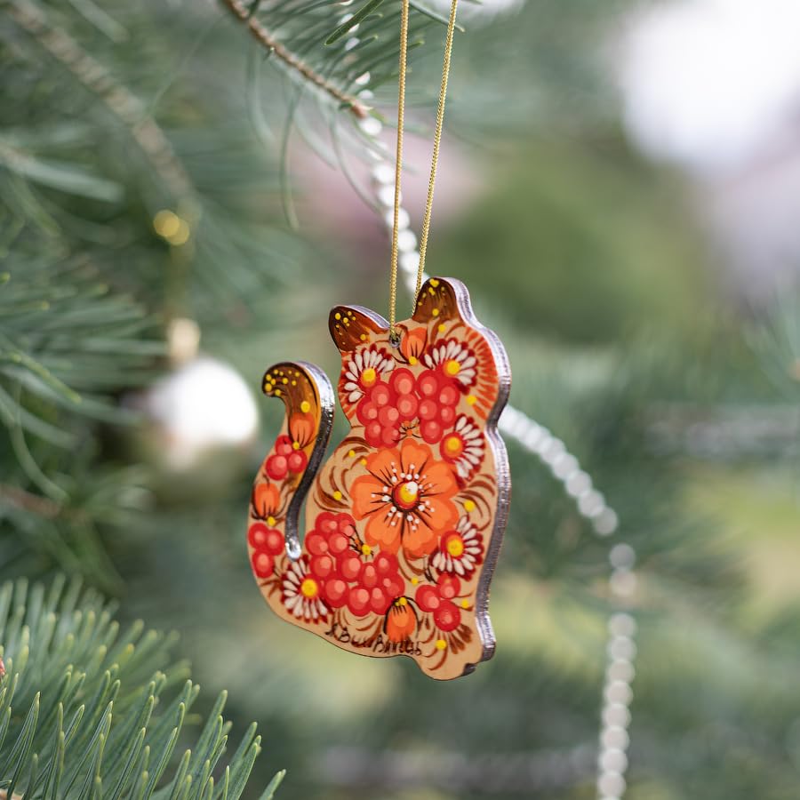 Ukrainian Traditional Hand painted Cat Christmas Tree Ornament Wooden Animal Hanging Decoration 3,3 ? 2,8 ? 0,2 Inch | 7 ? 8,5 ?