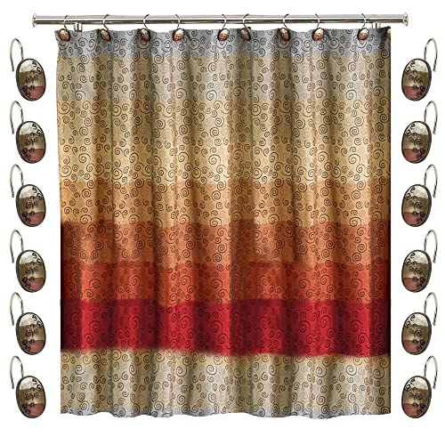 Zahari Home 13Pc Miramar Bathroom Shower Curtain Sets Shower Curtain & 12 Shower Bathroom Hooks Modern Classic Luxury Contempora