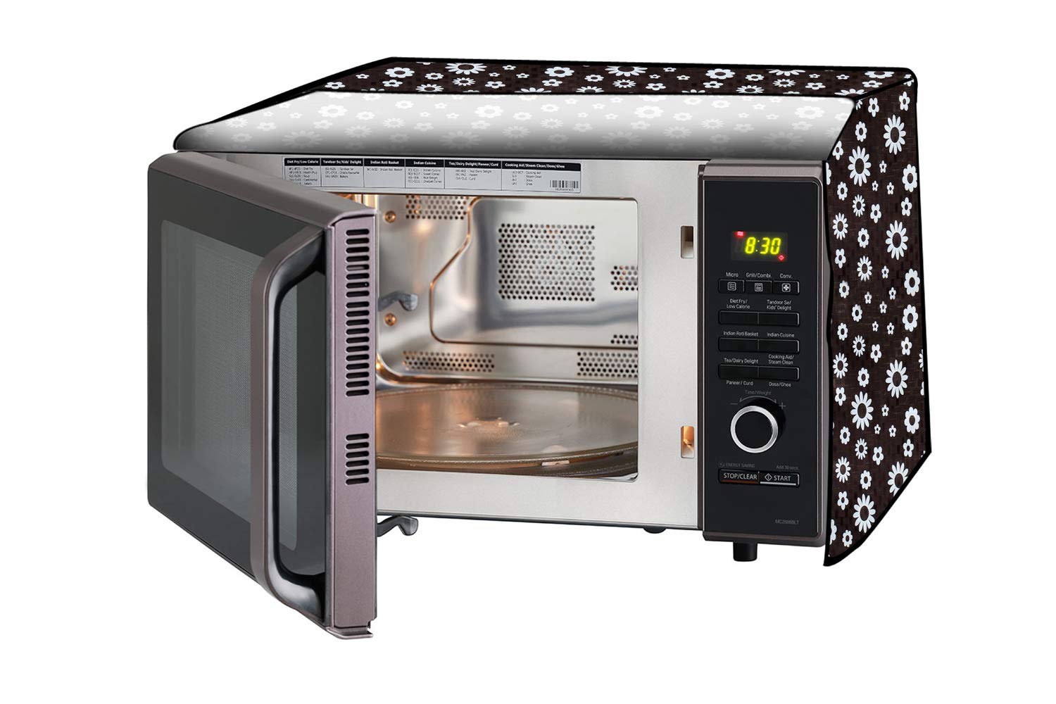 Stylista Microwave Oven Cover For Samsung 23 L Solo Ms23F301Tak/Tl Floral Pattern White