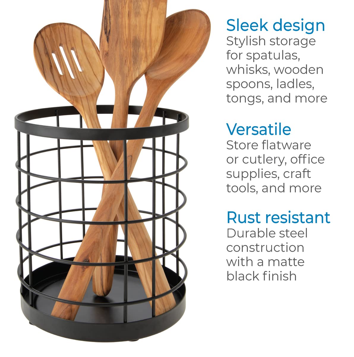 Idesign Wire Utensil Holder For Kitchen Counter, The Austin Collection - 6 X 6 X 7, Matte Black