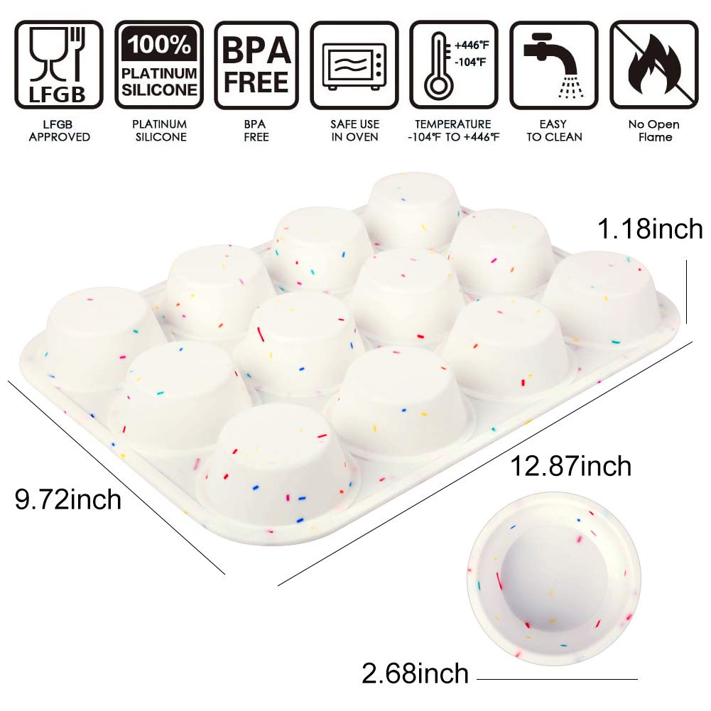 Shebaking Silicone Muffin Pan Regular 12 Cups Muffin Tin For Muffin And Cupcakes, Non-Stick Bakeware Durable Baking Mold Cupcake