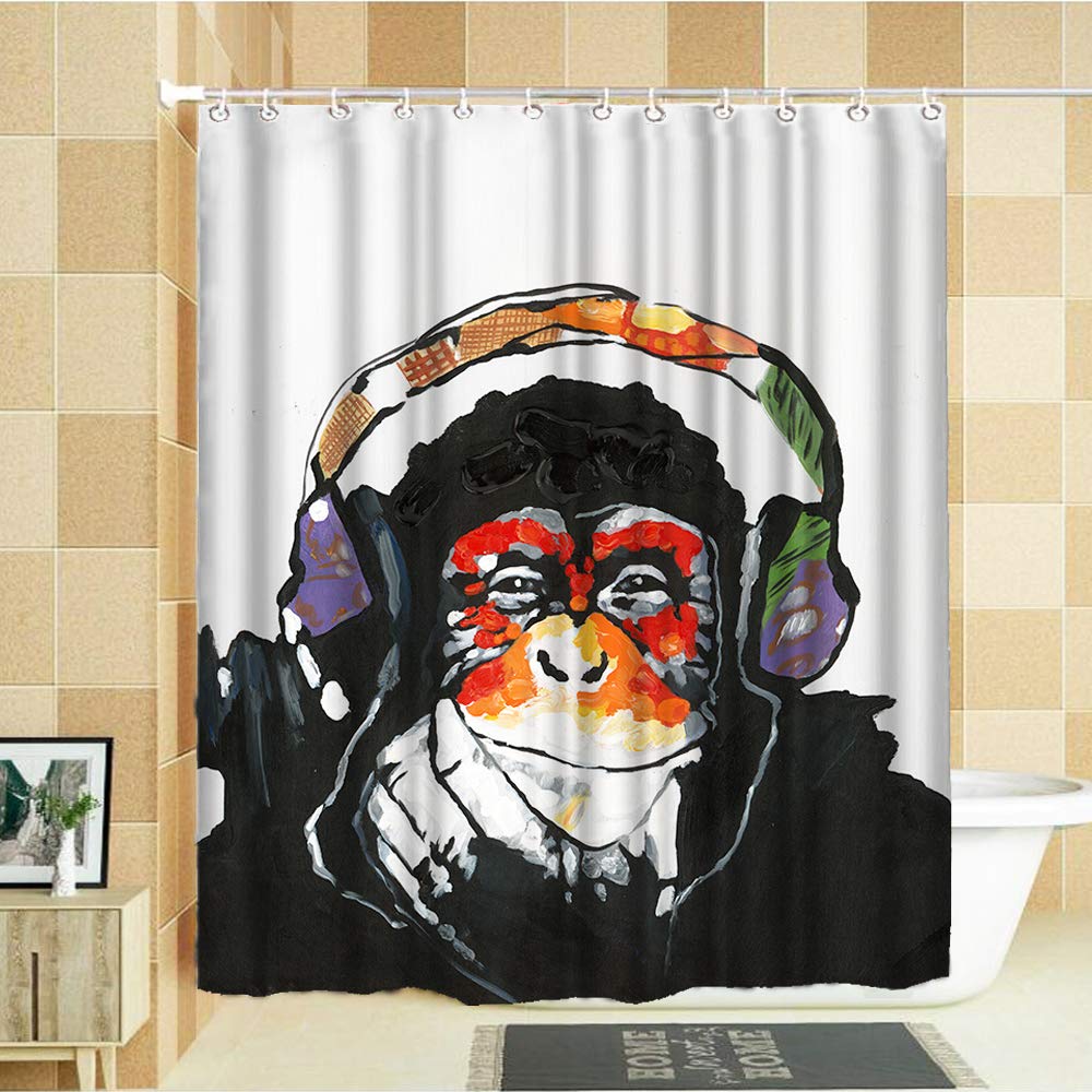 VividHome Monkey Shower Curtains Funny Animal Chimpanzee Portrait with Colorful Headset Waterproof Fabric Bathroom Curtain with Hooks 7272 Inch