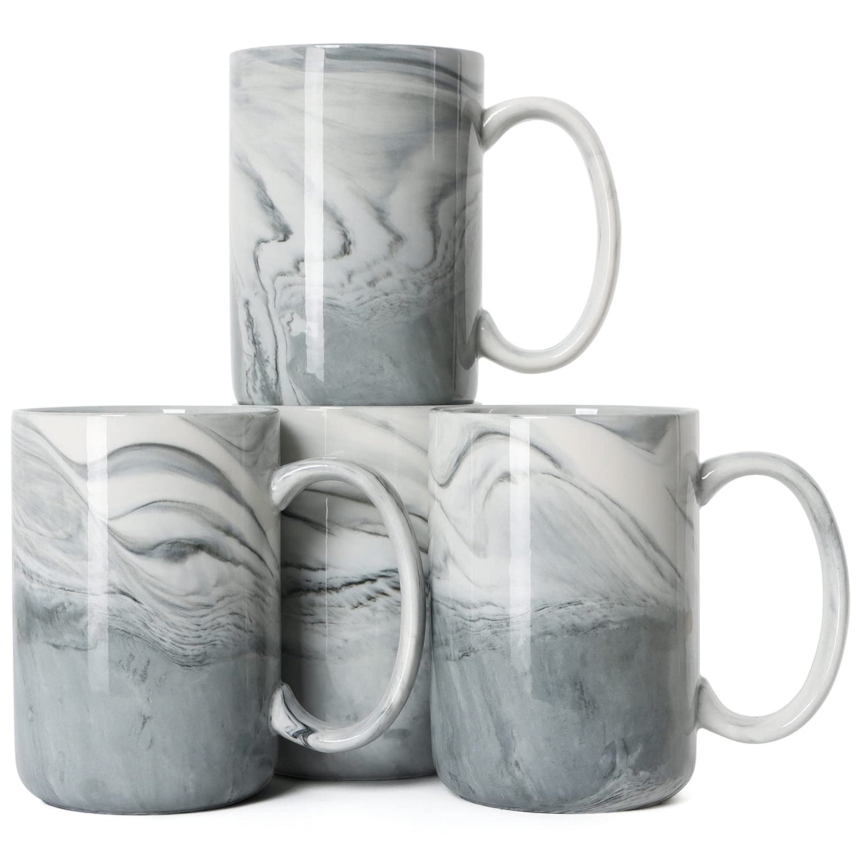 Smilatte 14 Oz Marble Coffee Mugs, M068 Novelty Marble Ceramic Cup For Home And Office, Microwave Dishwasher Safe, Set Of 4, Gra