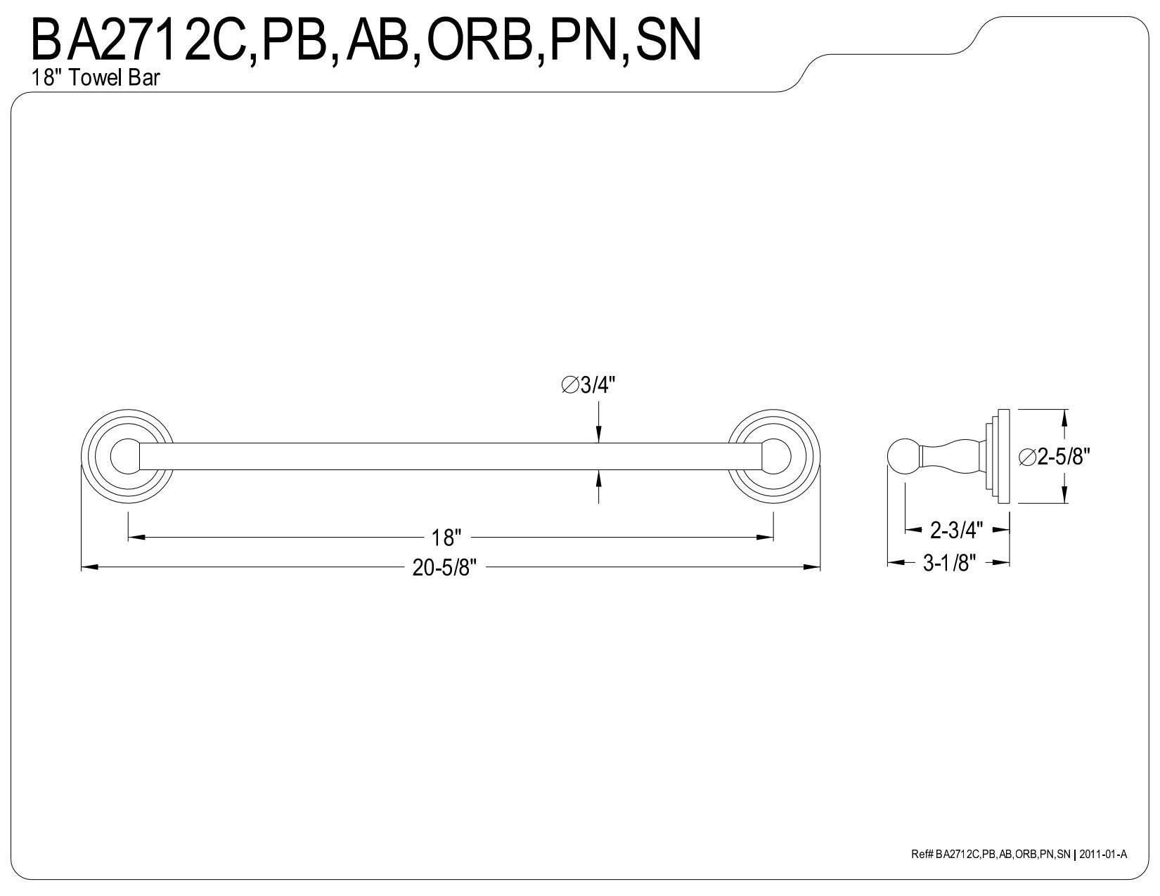 Kingston Brass BA2712C Milano 18'' Towel Bar  Polished Chrome