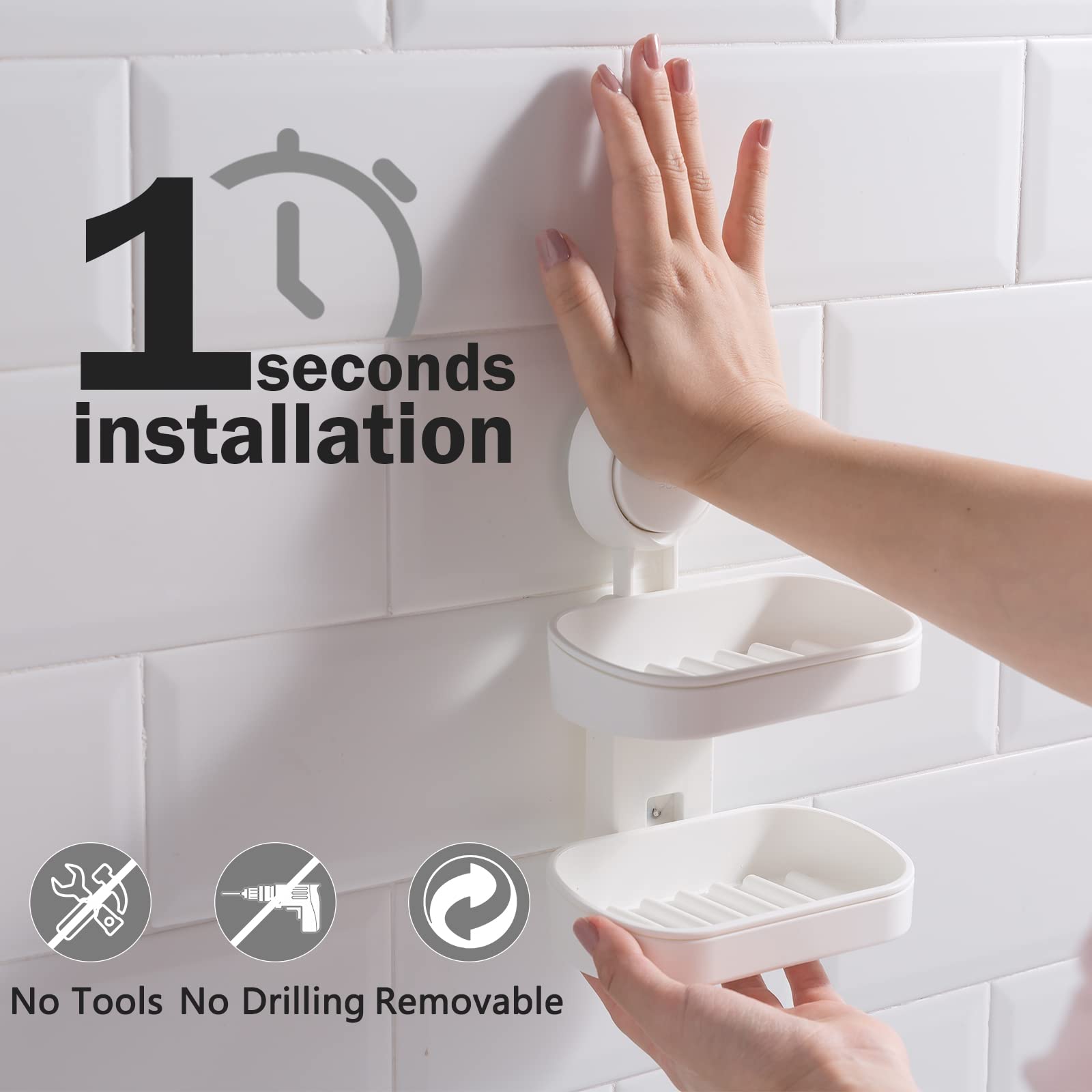 Leverloc Soap Dish Soap Holder For Shower Double Layer Suction Cup Wall Mounted No-Drilling Self Draining Removable Waterproof S