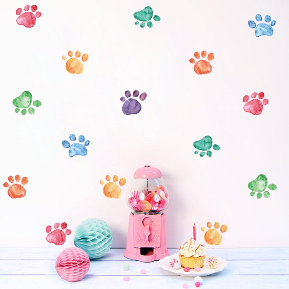 42 Pcs Colorful Hand Painted Dog Paw Stickers Prints for Wall Floor De ...