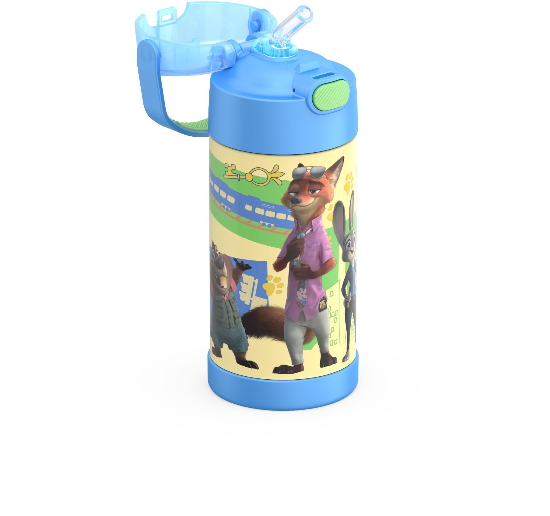 THERMOS FUNTAINER Water Bottle with Straw - 12 Ounce - Kids Stainless Steel Vacuum Insulated Water Bottle with Lid, Zootopia 2