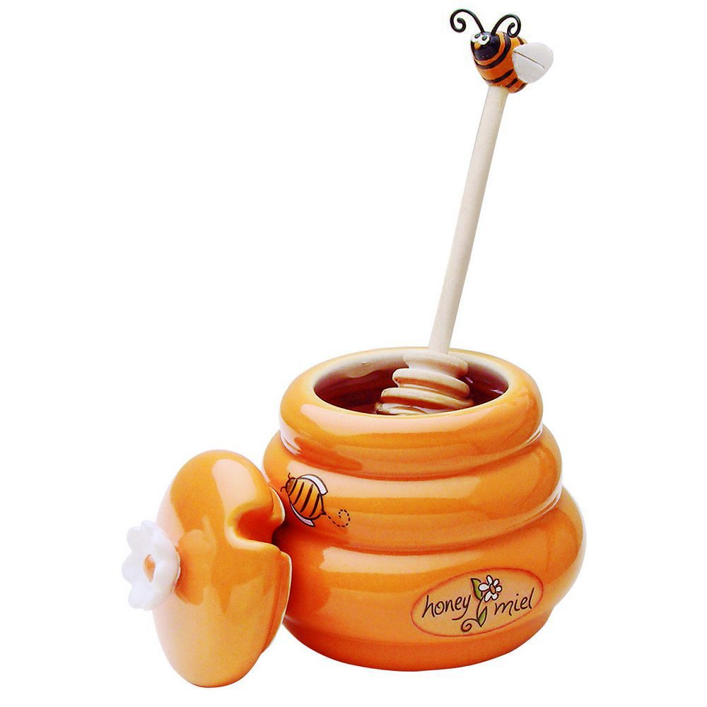 Joie Ceramic Beehive Honey Pot And Wooden Dipper, Mini
