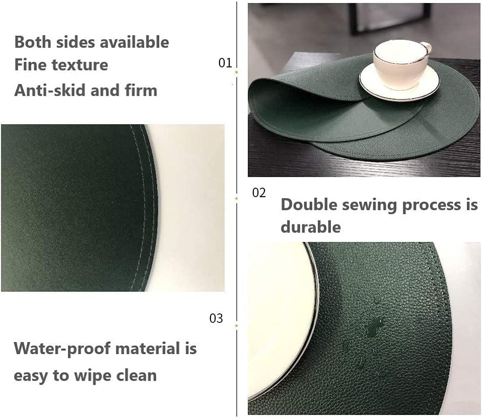 Set Of 6 Faux Leather Round Placemats And Coasters, Disko Table Mats And Drink Spills Coasters, Easy To Clean, Double Stitched F