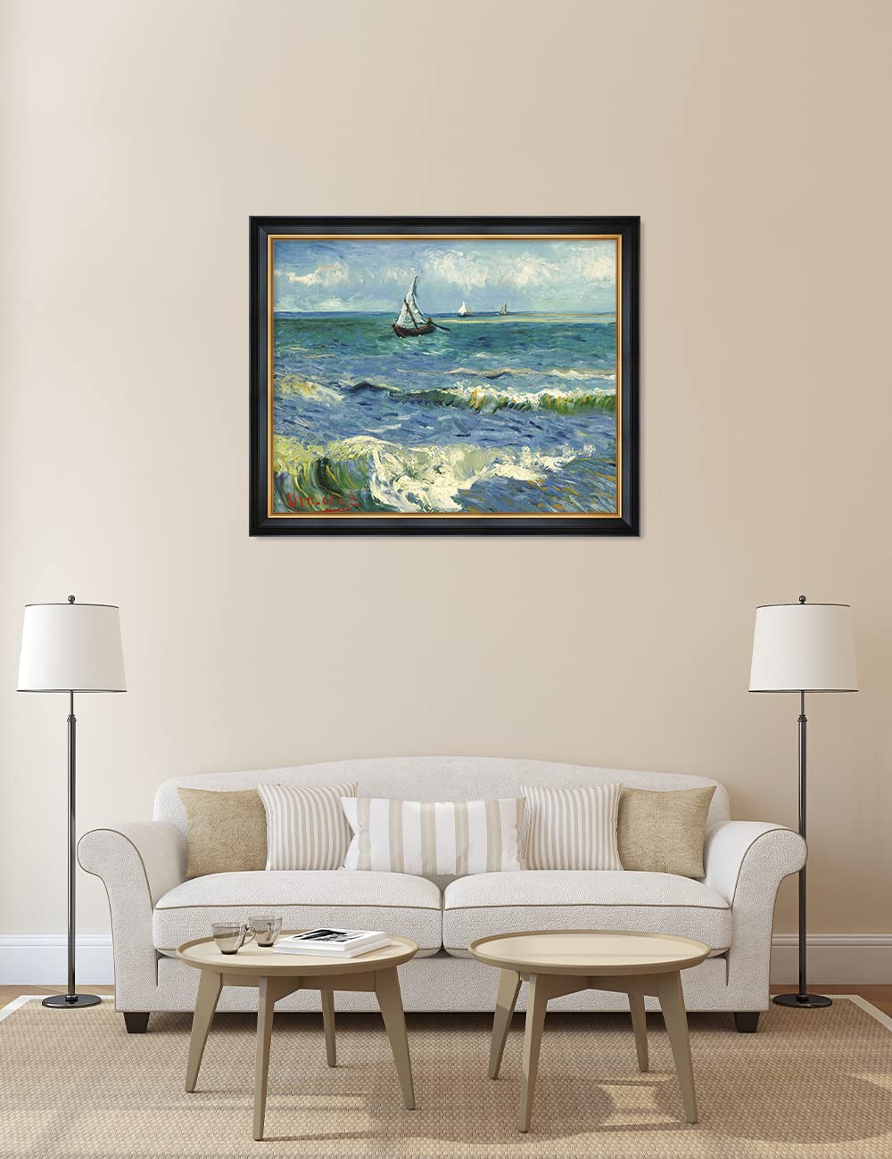 Decorarts - The Sea At Les Saintes-Maries-De-La-Mer By Vincent Van Gogh. Giclee Print Art Reproduction With Matching Solid Wood